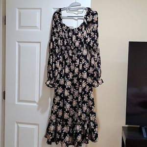 ASTR The Label, floral cinched long sleeve midi peasant dress